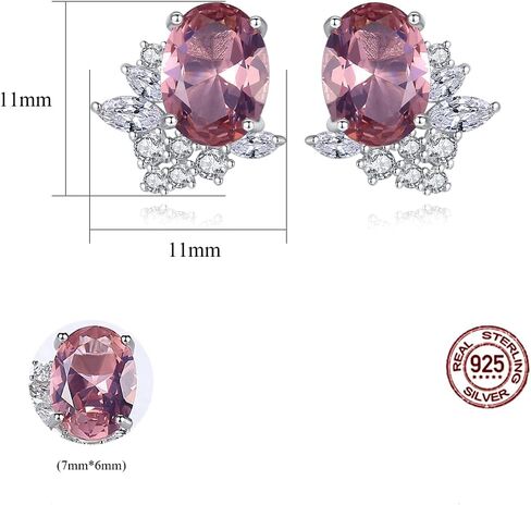 Peiyo S925 Sterling Silver Oval Morganite Stud Earrings Hypoallergenic Cubic Zirconia Earrings for Women, 2.01g Weight, Sterling Silver, Morganite in Kuwait
