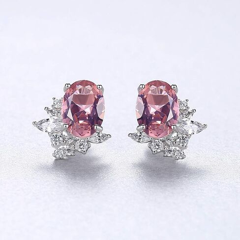 Peiyo S925 Sterling Silver Oval Morganite Stud Earrings Hypoallergenic Cubic Zirconia Earrings for Women, 2.01g Weight, Sterling Silver, Morganite in Kuwait