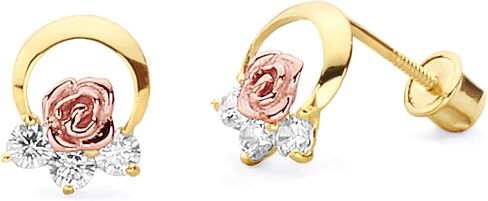 14k Two Tone Gold Flower Stud Earrings with Screw Back in Saudi Arabia