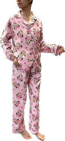EDecor Pink Women's Pajama 100% Cotton Long Sleeve Button-Down Pajama Sets Slim-fit Size Large, Red, L in Kuwait