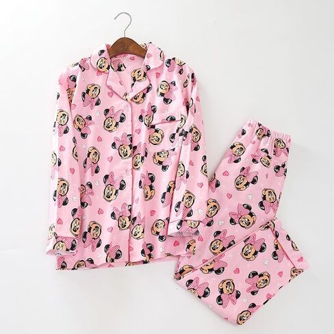 EDecor Pink Women's Pajama 100% Cotton Long Sleeve Button-Down Pajama Sets Slim-fit Size Large, Red, L in Kuwait