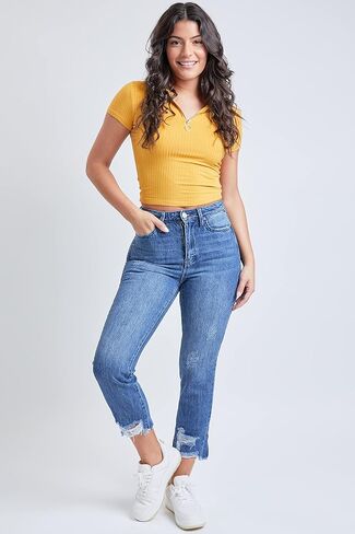 YMI Women's Junior Hybrid Dream High-Rise Slim Straight Jean with Frayed Hem in Saudi Arabia