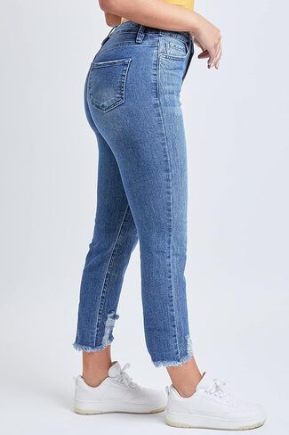 YMI Women's Junior Hybrid Dream High-Rise Slim Straight Jean with Frayed Hem in Saudi Arabia