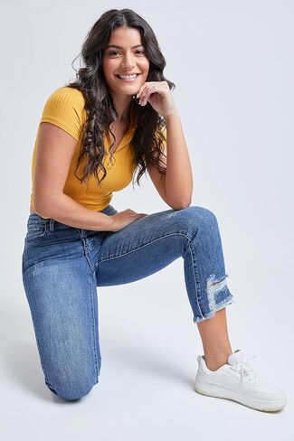 YMI Women's Junior Hybrid Dream High-Rise Slim Straight Jean with Frayed Hem in Saudi Arabia