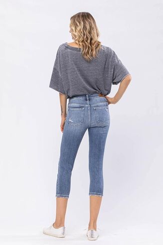 Judy Blue Mid-Rise Destroyed Capri - 82258 (22W) Blue, Medium Blue in Saudi Arabia