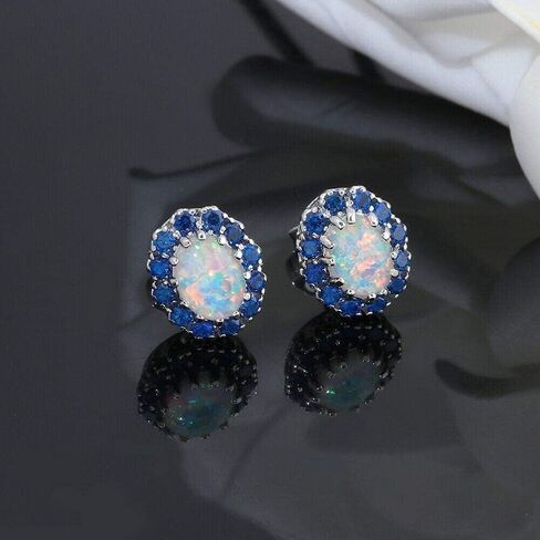CiNily Sterling Silver or White Gold Plated Opal Stud Earrings With Orange Garnet/Green Quartz Birthstone Earrings Hypoallergenic Jewelry Gift for Women 10mm-12mm in Saudi Arabia