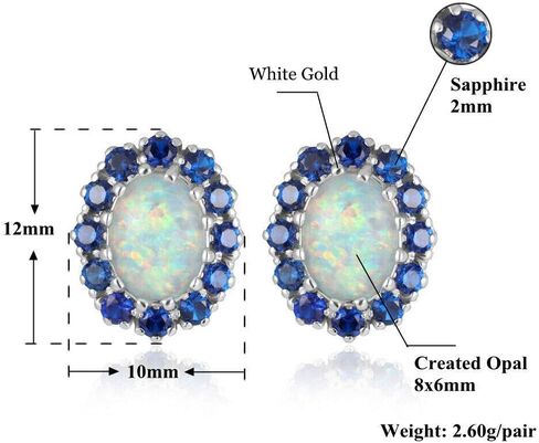CiNily Sterling Silver or White Gold Plated Opal Stud Earrings With Orange Garnet/Green Quartz Birthstone Earrings Hypoallergenic Jewelry Gift for Women 10mm-12mm in Saudi Arabia