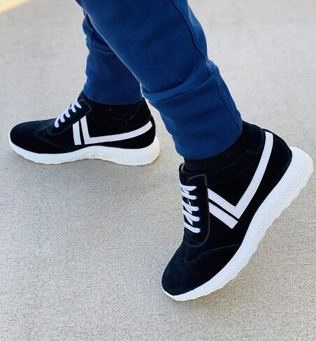 أحذية CALTO الرجالية غير المرئية لزيادة الارتفاع - أحذية رياضية كاجوال برباط من الجلد السويدي - طول 2.8 بوصة in Kuwait