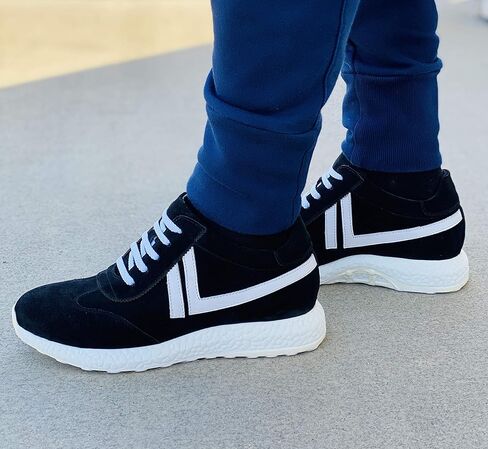 أحذية CALTO الرجالية غير المرئية لزيادة الارتفاع - أحذية رياضية كاجوال برباط من الجلد السويدي - طول 2.8 بوصة in Kuwait