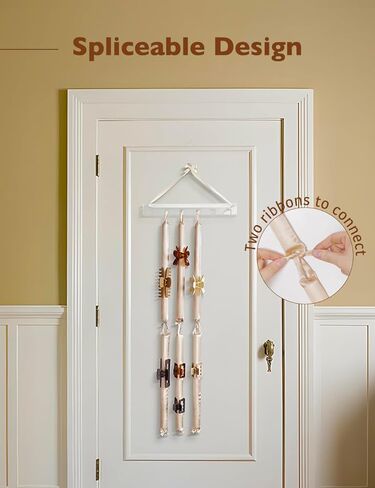 منظم مشبك مخلب معلق من هيش، منظم حامل مشبك شعر مغطى بالساتان للجدار/الباب/الخزانة، عرض تخزين بمشبك مخلب مثبت على الحائط للنساء والفتيات (بني) in Kuwait