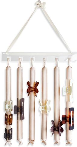 منظم مشبك مخلب معلق من هيش، منظم حامل مشبك شعر مغطى بالساتان للجدار/الباب/الخزانة، عرض تخزين بمشبك مخلب مثبت على الحائط للنساء والفتيات (بني) in Kuwait