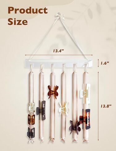 منظم مشبك مخلب معلق من هيش، منظم حامل مشبك شعر مغطى بالساتان للجدار/الباب/الخزانة، عرض تخزين بمشبك مخلب مثبت على الحائط للنساء والفتيات (بني) in Kuwait