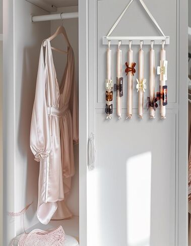 منظم مشبك مخلب معلق من هيش، منظم حامل مشبك شعر مغطى بالساتان للجدار/الباب/الخزانة، عرض تخزين بمشبك مخلب مثبت على الحائط للنساء والفتيات (بني) in Kuwait