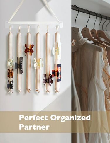 منظم مشبك مخلب معلق من هيش، منظم حامل مشبك شعر مغطى بالساتان للجدار/الباب/الخزانة، عرض تخزين بمشبك مخلب مثبت على الحائط للنساء والفتيات (بني) in Kuwait