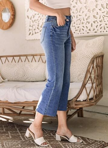 Sidefeel Women's Cropped Flared Jeans Bootcut Stretchy Bell Bottom Denim Pants Dark Blue Size 18 in Saudi Arabia