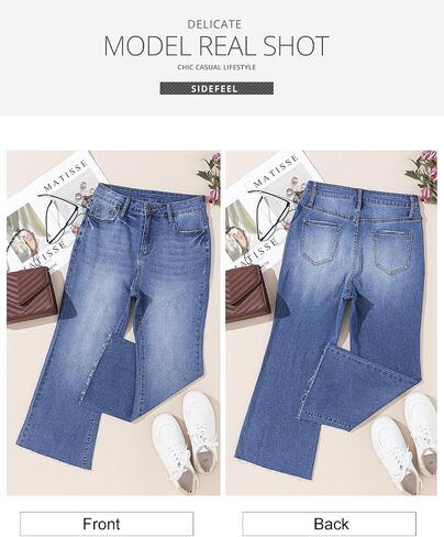 Sidefeel Women's Cropped Flared Jeans Bootcut Stretchy Bell Bottom Denim Pants Dark Blue Size 18 in Saudi Arabia