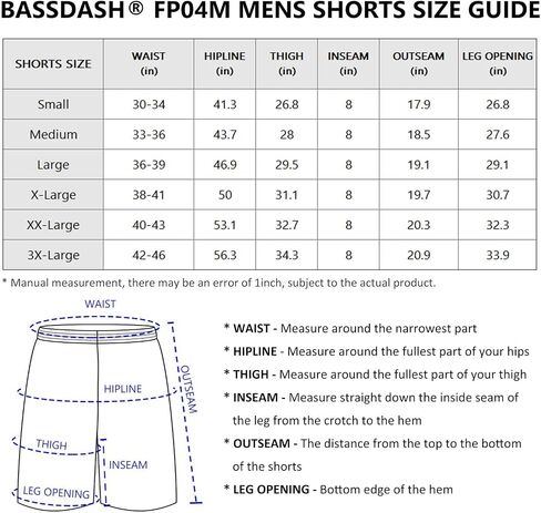 BASSDASH Men's 8''Fishing Water Shorts Quick Dry UPF 50+ Lightweight Cargo Hiking Kayaking Casual Bottom in Saudi Arabia