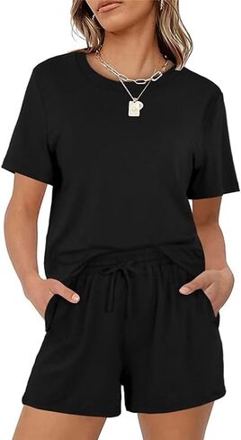 طقم بيجامة نسائي نقي ملابس نوم ناعمة صيفية بدون أكمام ومجموعة شورتات قابلة للتنفس مع جيوب in Kuwait