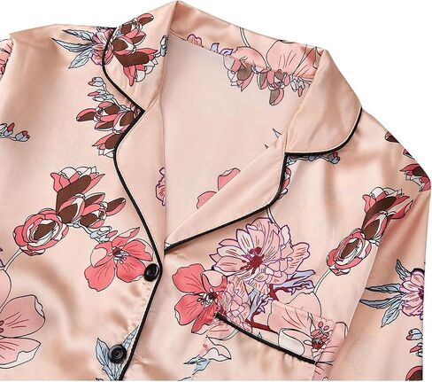 LYANER Women's 2 pieces Floral Satin Pajama Sets Button Shirt and Long Pants Lounge Set Light Pink Medium in Saudi Arabia