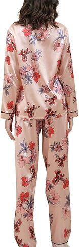 LYANER Women's 2 pieces Floral Satin Pajama Sets Button Shirt and Long Pants Lounge Set Light Pink Medium in Saudi Arabia