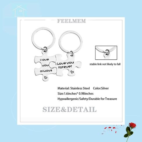 FEELMEM I Love You Always I Love You Forever Couples Puzzle Keychain Set Of Two Boyfriend Gift Girlfriend Gift in Saudi Arabia