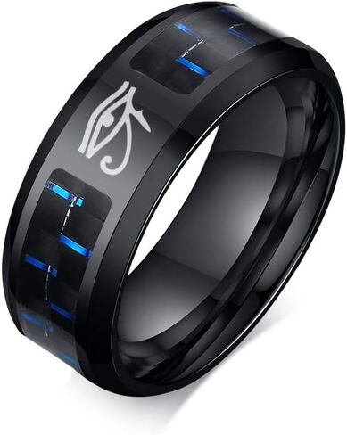 Hisatan Ancient Egyptian Symbol Eye of Horus Ankh Cross Protection Wedding Band Stainless Steel Carbon Fiber Inlay Ring for Men in Saudi Arabia