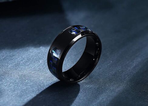 Hisatan Ancient Egyptian Symbol Eye of Horus Ankh Cross Protection Wedding Band Stainless Steel Carbon Fiber Inlay Ring for Men in Saudi Arabia