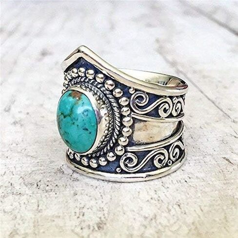 Women Men 925 Silver Ring Gift Gemstone Turquoise Wedding Engagement Size 6-10 (8) in Saudi Arabia