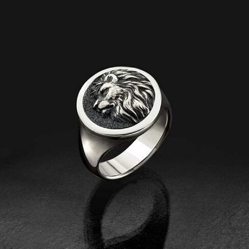 Lion Head Ring for Men, Norse Viking Lion Ring, Hip Hop Lion Signet Ring, Vintage Engraved Carved Band Rings, Lion Totem Ring, Punk Lion Amulet Ring, Gothic Animal Lion Jewelry Gift for Men Boys in Saudi Arabia