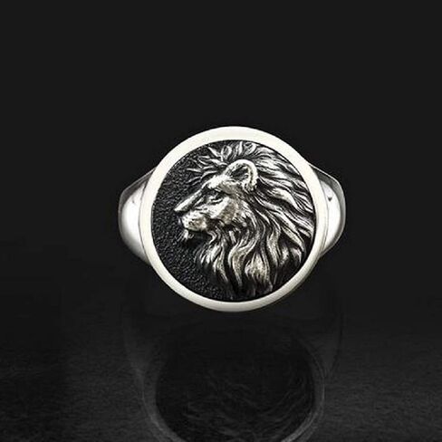 Lion Head Ring for Men, Norse Viking Lion Ring, Hip Hop Lion Signet Ring, Vintage Engraved Carved Band Rings, Lion Totem Ring, Punk Lion Amulet Ring, Gothic Animal Lion Jewelry Gift for Men Boys in Saudi Arabia