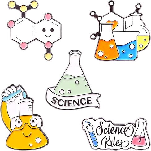 Enamel Pin Brooches for Backpacks Laboratory Flask Test Tube Enamel Pin Cute Kawaii Erlenmeyer Flask Enamel Pins Set for Jackets Clothes Bag Science Lover Lab Enamel Pins Lapel Badge Cartoon Scientist Beaker Enamel Backpack Pins in Saudi Arabia