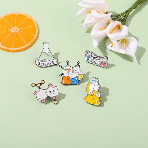 Enamel Pin Brooches for Backpacks Laboratory Flask Test Tube Enamel Pin Cute Kawaii Erlenmeyer Flask Enamel Pins Set for Jackets Clothes Bag Science Lover Lab Enamel Pins Lapel Badge Cartoon Scientist Beaker Enamel Backpack Pins in Saudi Arabia