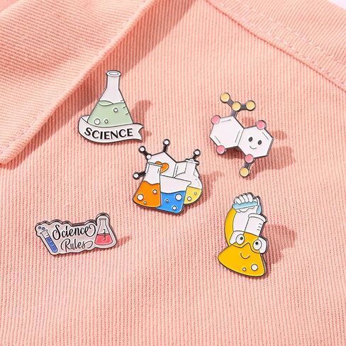 Enamel Pin Brooches for Backpacks Laboratory Flask Test Tube Enamel Pin Cute Kawaii Erlenmeyer Flask Enamel Pins Set for Jackets Clothes Bag Science Lover Lab Enamel Pins Lapel Badge Cartoon Scientist Beaker Enamel Backpack Pins in Saudi Arabia