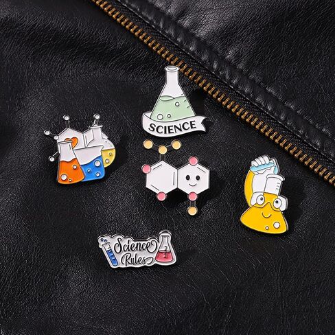 Enamel Pin Brooches for Backpacks Laboratory Flask Test Tube Enamel Pin Cute Kawaii Erlenmeyer Flask Enamel Pins Set for Jackets Clothes Bag Science Lover Lab Enamel Pins Lapel Badge Cartoon Scientist Beaker Enamel Backpack Pins in Saudi Arabia