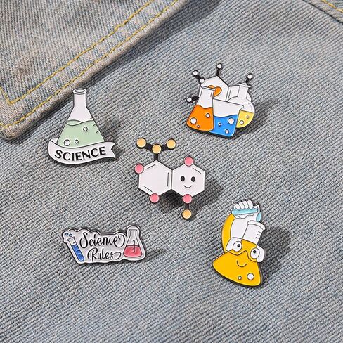 Enamel Pin Brooches for Backpacks Laboratory Flask Test Tube Enamel Pin Cute Kawaii Erlenmeyer Flask Enamel Pins Set for Jackets Clothes Bag Science Lover Lab Enamel Pins Lapel Badge Cartoon Scientist Beaker Enamel Backpack Pins in Saudi Arabia
