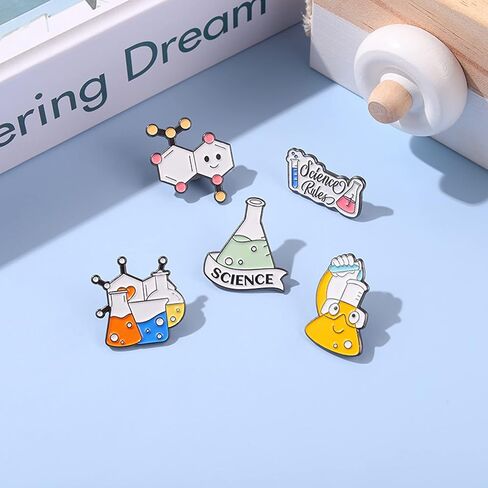 Enamel Pin Brooches for Backpacks Laboratory Flask Test Tube Enamel Pin Cute Kawaii Erlenmeyer Flask Enamel Pins Set for Jackets Clothes Bag Science Lover Lab Enamel Pins Lapel Badge Cartoon Scientist Beaker Enamel Backpack Pins in Saudi Arabia