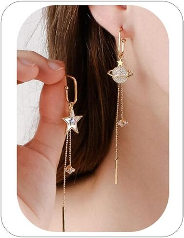 CSIYANJRY99 Crystal Butterfly Tassel Earrings 3D Long Tassel Planet Asymmetrical Dangling Earrings for Women Girls in Saudi Arabia