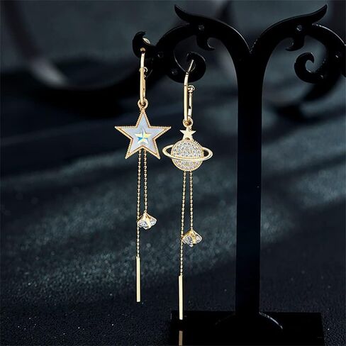 CSIYANJRY99 Crystal Butterfly Tassel Earrings 3D Long Tassel Planet Asymmetrical Dangling Earrings for Women Girls in Saudi Arabia