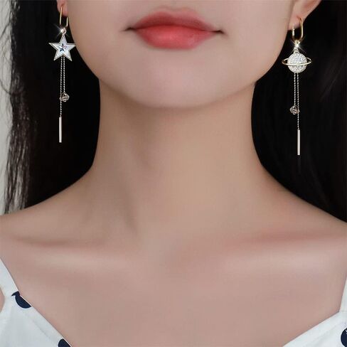 CSIYANJRY99 Crystal Butterfly Tassel Earrings 3D Long Tassel Planet Asymmetrical Dangling Earrings for Women Girls in Saudi Arabia