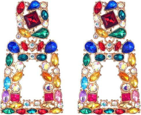 Rhinestone Rectangle Dangle Drop Earrings for Women Sparkly Crystal Geometric Girls Statement Earring Boho Bohemian Prom in Saudi Arabia