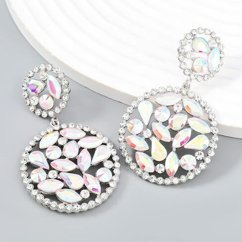 Rhinestone Rectangle Dangle Drop Earrings for Women Sparkly Crystal Geometric Girls Statement Earring Boho Bohemian Prom in Saudi Arabia