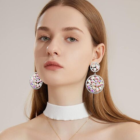 Rhinestone Rectangle Dangle Drop Earrings for Women Sparkly Crystal Geometric Girls Statement Earring Boho Bohemian Prom in Saudi Arabia