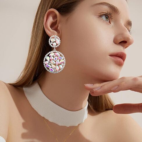 Rhinestone Rectangle Dangle Drop Earrings for Women Sparkly Crystal Geometric Girls Statement Earring Boho Bohemian Prom in Saudi Arabia