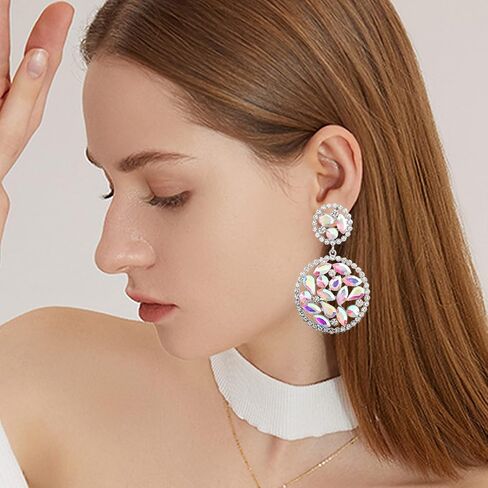 Rhinestone Rectangle Dangle Drop Earrings for Women Sparkly Crystal Geometric Girls Statement Earring Boho Bohemian Prom in Saudi Arabia