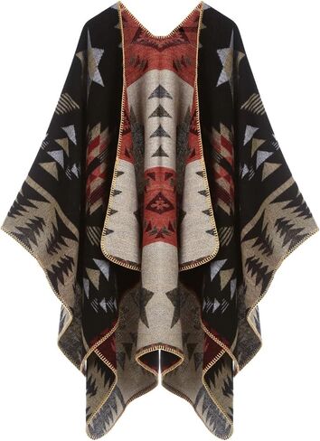 Women's Travel Plaid Shawl Wraps Open Front Poncho Cape Warm Oversized Sweaters Casual Cardigan Shawls for Fall Winter,Series 03-Stars Diamonds in Saudi Arabia