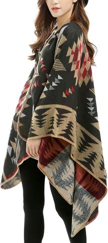 Women's Travel Plaid Shawl Wraps Open Front Poncho Cape Warm Oversized Sweaters Casual Cardigan Shawls for Fall Winter,Series 03-Stars Diamonds in Saudi Arabia