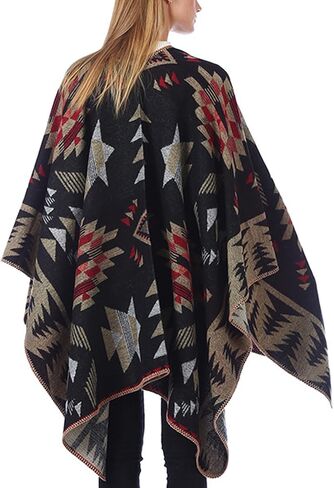 Women's Travel Plaid Shawl Wraps Open Front Poncho Cape Warm Oversized Sweaters Casual Cardigan Shawls for Fall Winter,Series 03-Stars Diamonds in Saudi Arabia