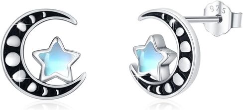 أقراط مرحلة القمر 925 من الفضة الاسترليني أقراط نجمة القمر أقراط حجر القمر/الكريستال لا تسبب الحساسية مجوهرات القمر هدية للنساء والفتيات المراهقات للآذان الحساسة in Kuwait