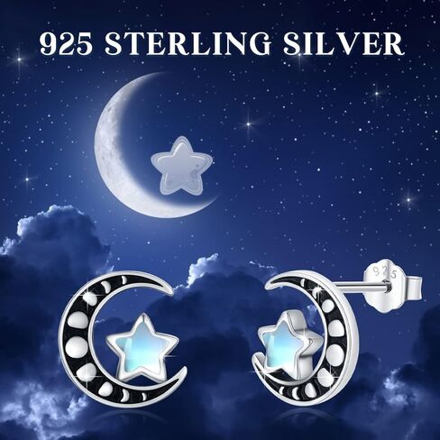 أقراط مرحلة القمر 925 من الفضة الاسترليني أقراط نجمة القمر أقراط حجر القمر/الكريستال لا تسبب الحساسية مجوهرات القمر هدية للنساء والفتيات المراهقات للآذان الحساسة in Kuwait
