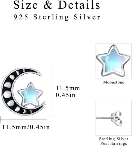 أقراط مرحلة القمر 925 من الفضة الاسترليني أقراط نجمة القمر أقراط حجر القمر/الكريستال لا تسبب الحساسية مجوهرات القمر هدية للنساء والفتيات المراهقات للآذان الحساسة in Kuwait